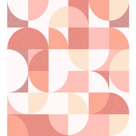 papier peint panoramique cercles de style Bauhaus nuances roses  - ESTAhome