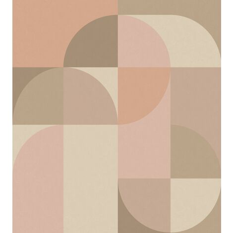 papier peint panoramique cercles de style Bauhaus rose et beige  - ESTAhome