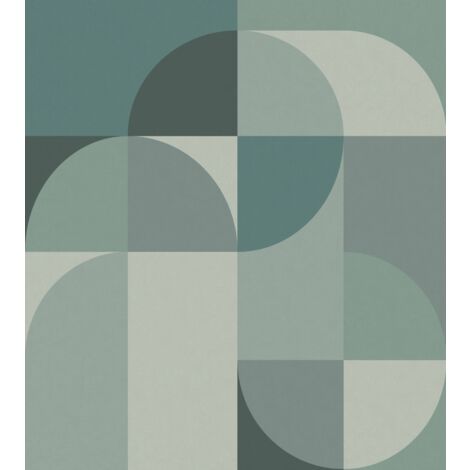 papier peint panoramique cercles de style Bauhaus turquoise grisé  - Origin Wallcoverings