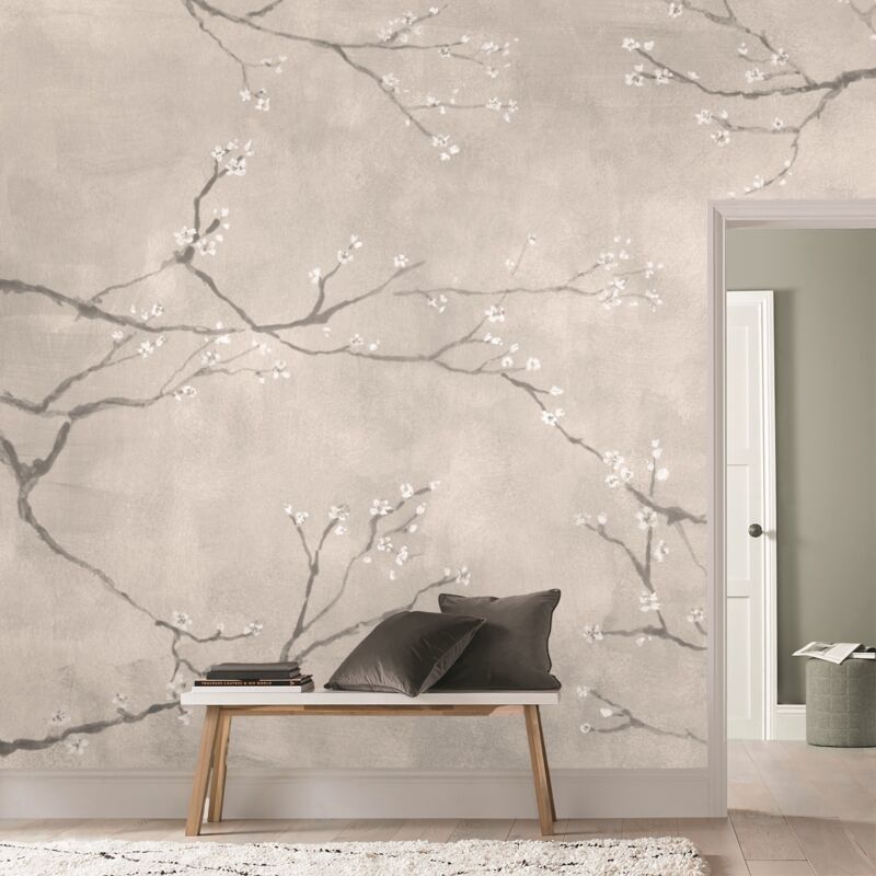 Art For The Home - Papier peint panoramique Cerisiers japonais 280 x 300cm Gris