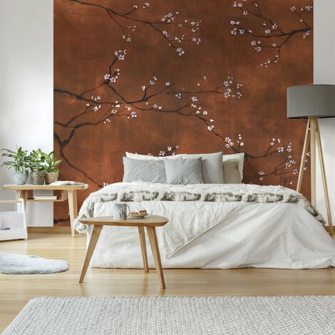 Papier peint panoramique Cerisiers japonais 300 x 280cm Cuivre - Rouge