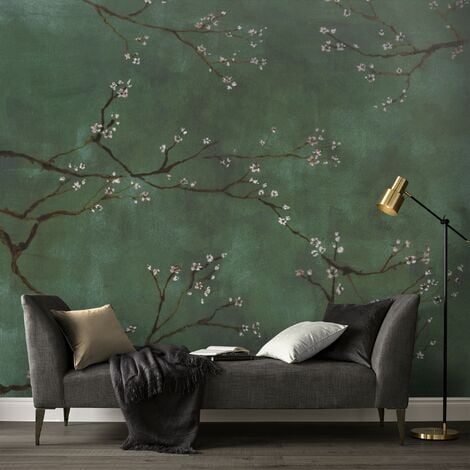 Papier peint panoramique Cerisiers japonais 300 x 280cm Vert - Vert