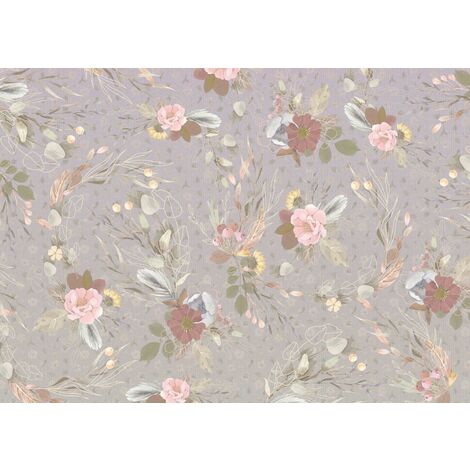 papier peint panoramique des fleurs romantiques lilas violet et rose  - Komar