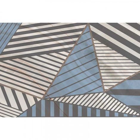 Papier peint panoramique design pour salon Tapisserie panoramique bleue et blanche à rayures Papiers peints panoramique motif géométrique