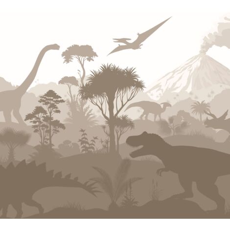 papier peint panoramique dinosaures marron - ESTAhome
