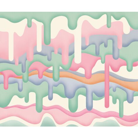 papier peint panoramique effet 3D vert, rose et bleu  - Komar