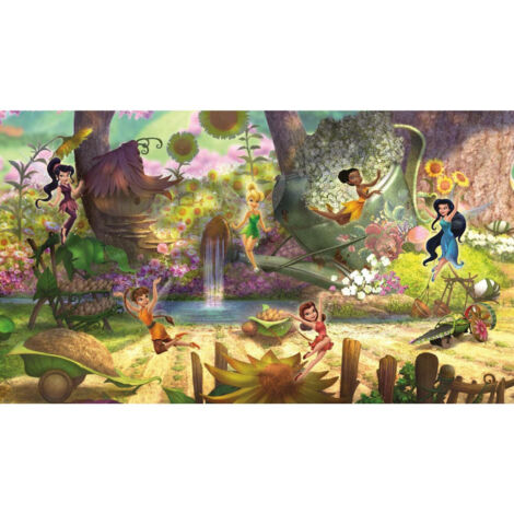 Papier peint panoramique encollé Clochette et ses amis à la cascade - 320 cm x 182,88 cm
