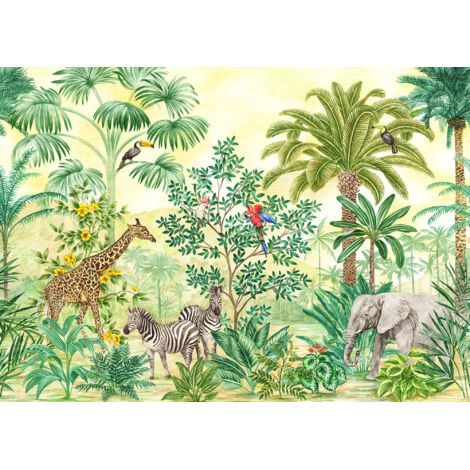 Papier peint panoramique enfant Aventure dans la Jungle