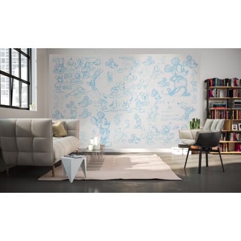 Papier peint panoramique enfant Croquis Mickey