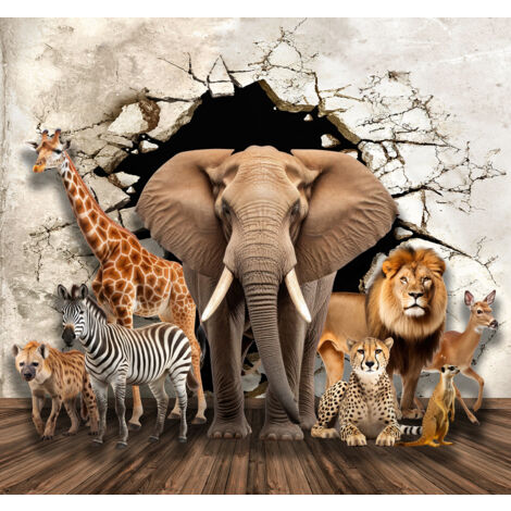 Papier peint panoramique Enfants - Animaux 3D - 273 cm x 255 cm