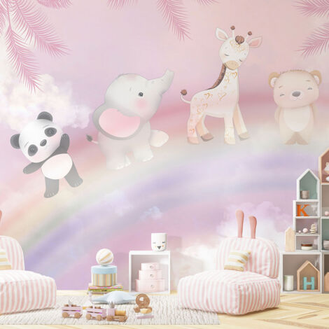 Papier peint panoramique Enfants - Animaux Arc en Ciel - 130 cm x 87 cm