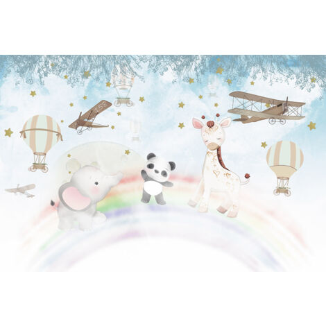 Papier peint panoramique Enfants - Animaux arc-en-ciel - 480 cm x 320 cm