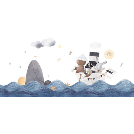 Papier peint panoramique Enfants - Animaux Bateau - 130 cm x 65 cm