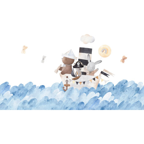 Papier peint panoramique Enfants - Animaux Bateau - 260 cm x 152 cm