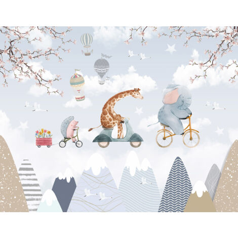 Papier peint panoramique Enfants - Animaux dans le Ciel - 130 cm x 101 cm