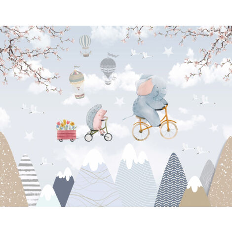 Papier peint panoramique Enfants - Animaux dans le Ciel - 130 cm x 101 cm