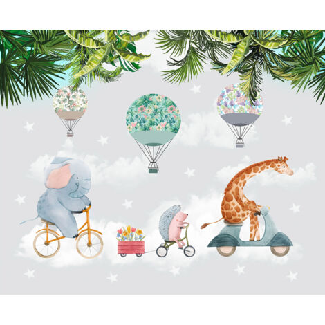 Papier peint panoramique Enfants - Animaux dans le Ciel - 130 cm x 106 cm