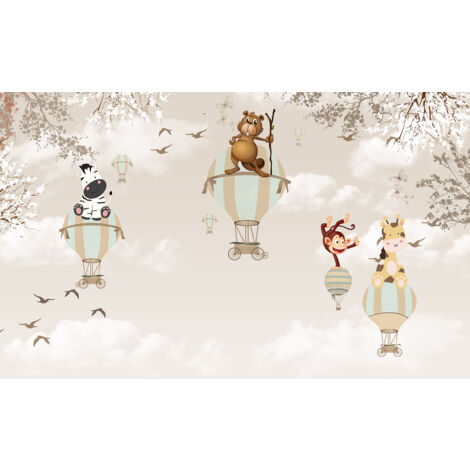 Papier peint panoramique Enfants - Animaux dans le Ciel - 130 cm x 79 cm
