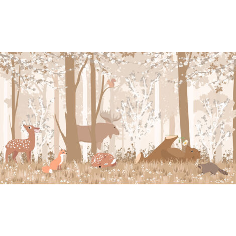 Papier peint panoramique Enfants - Animaux de la Forêt - 455 cm x 255 cm