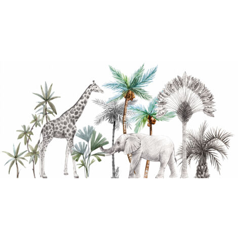 Papier peint panoramique Enfants - Animaux de la Junge - 130 cm x 64 cm