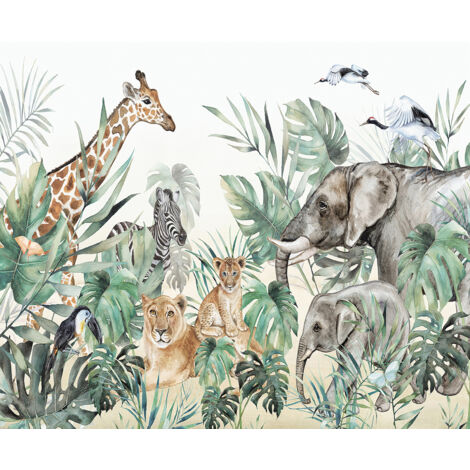 Papier peint panoramique Enfants - Animaux de la Jungle - 130 cm x 107 cm