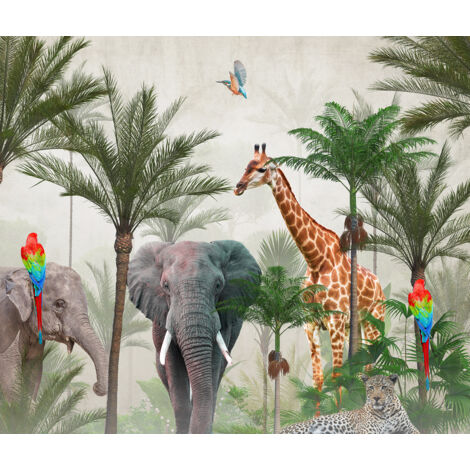 Papier peint panoramique Enfants - Animaux de la Jungle - 130 cm x 110 cm