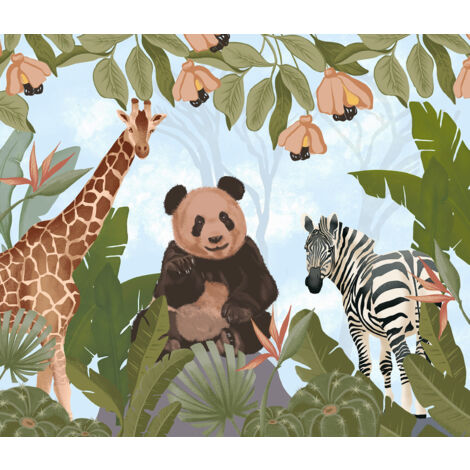 Papier peint panoramique Enfants - Animaux de la Jungle - 130 cm x 111 cm