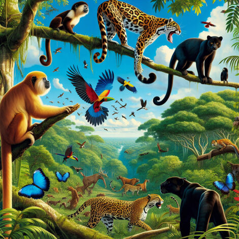 Papier peint panoramique Enfants - Animaux de la Jungle - 130 cm x 130 cm