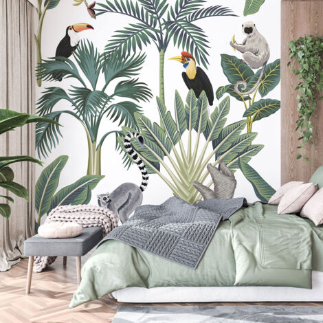 Papier peint panoramique Enfants - Animaux de la Jungle - 130 cm x 130 cm