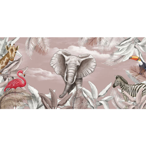 Papier peint panoramique Enfants - Animaux de la Jungle - 130 cm x 64 cm