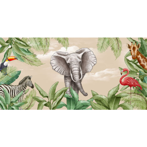 Papier peint panoramique Enfants - Animaux de la Jungle - 130 cm x 64 cm