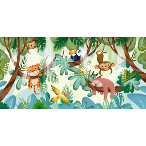 Papier peint panoramique Enfants - Animaux de la Jungle - 130 cm x 65 cm