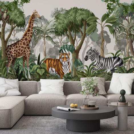 Papier peint panoramique Enfants - Animaux de la Jungle - 130 cm x 71 cm