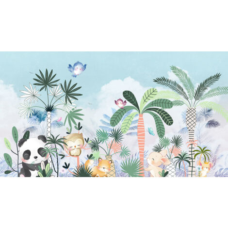 Papier peint panoramique Enfants - Animaux de la Jungle - 130 cm x 72 cm
