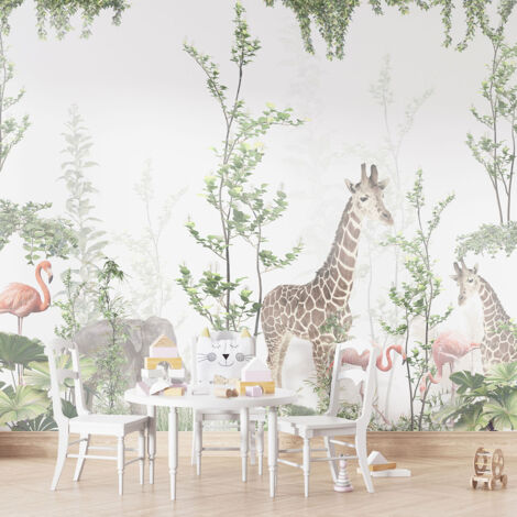 Papier peint panoramique Enfants - Animaux de la Jungle - 130 cm x 73 cm
