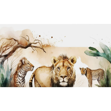 Papier peint panoramique Enfants - Animaux de la Jungle - 130 cm x 74 cm