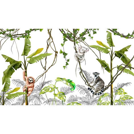 Papier peint panoramique Enfants - Animaux de la Jungle - 130 cm x 74 cm