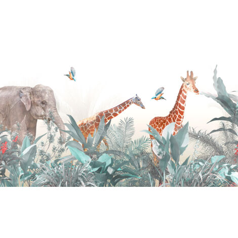 Papier peint panoramique Enfants - Animaux de la Jungle - 130 cm x 74 cm