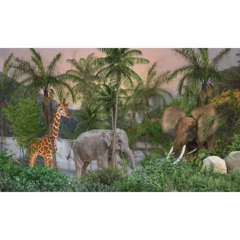 Papier peint panoramique Enfants - Animaux de la Jungle - 130 cm x 78 cm