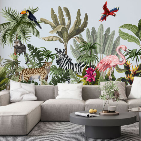 Papier peint panoramique Enfants - Animaux de la Jungle - 130 cm x 79 cm