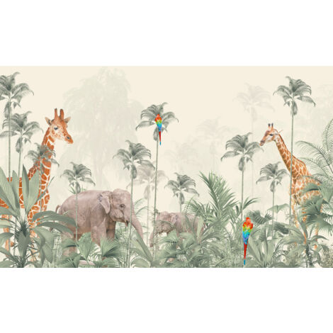 Papier peint panoramique Enfants - Animaux de la Jungle - 130 cm x 79 cm