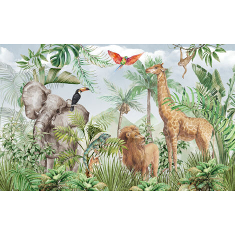 Papier peint panoramique Enfants - Animaux de la Jungle - 130 cm x 81 cm
