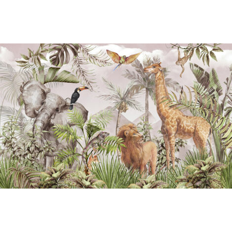 Papier peint panoramique Enfants - Animaux de la Jungle - 130 cm x 81 cm