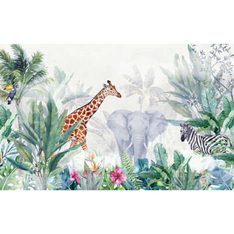 Papier peint panoramique Enfants - Animaux de la Jungle - 130 cm x 81 cm