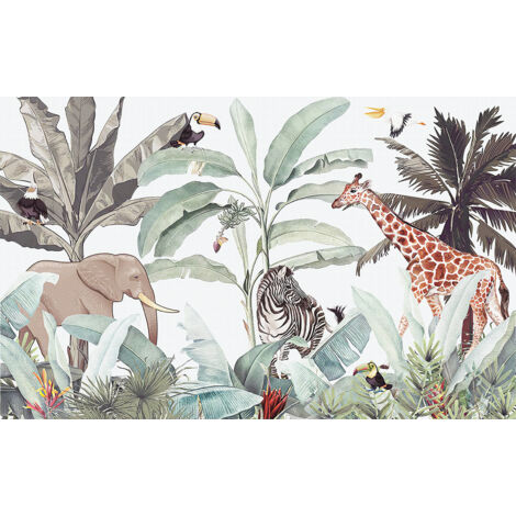 Papier peint panoramique Enfants - Animaux de la Jungle - 130 cm x 81 cm