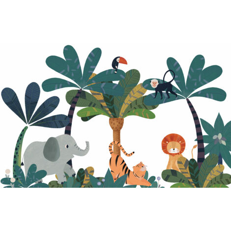 Papier peint panoramique Enfants - Animaux de la Jungle - 130 cm x 81 cm