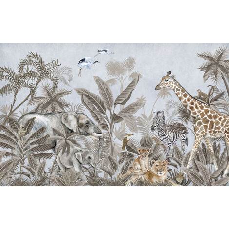 Papier peint panoramique Enfants - Animaux de la Jungle - 130 cm x 81 cm
