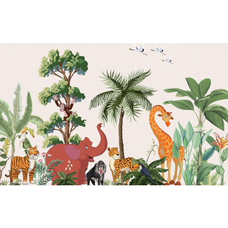 Papier peint panoramique Enfants - Animaux de la Jungle - 130 cm x 81 cm