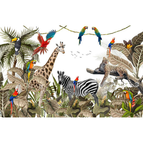 Papier peint panoramique Enfants - Animaux de la Jungle - 130 cm x 83 cm