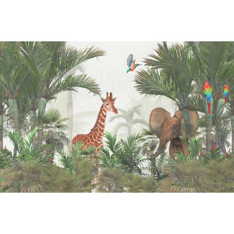 Papier peint panoramique Enfants - Animaux de la Jungle - 130 cm x 84 cm